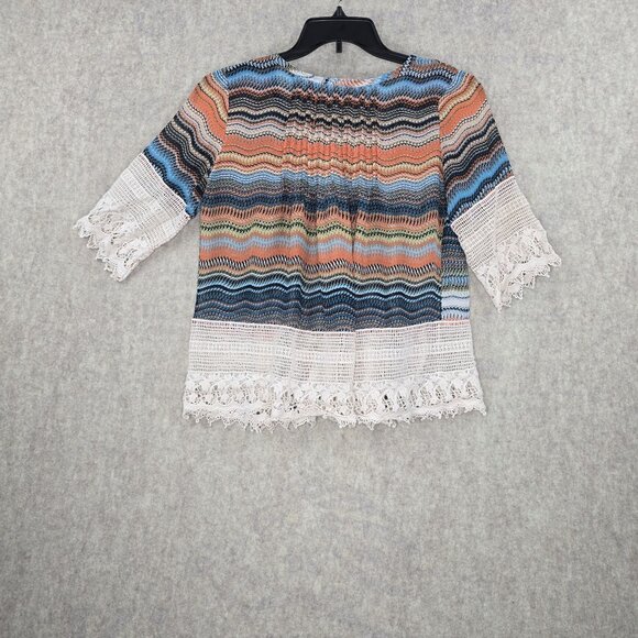 Gimmicks By BKE Crochet Knit Lace Trim Peasant Top Multicolor Size S - Picture 2 of 6